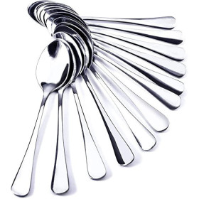 Lot de 12 Cuillères à Café Ovales en Acier Inoxydable Petites 12cm