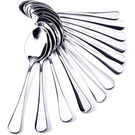 Lot de 12 Cuillères à Café Ovales en Acier Inoxydable Petites 12cm